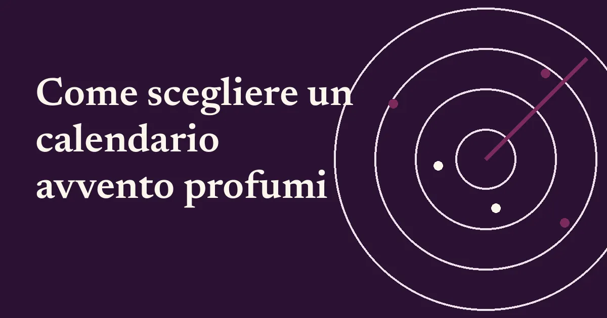 Calendario dell'Avvento con piccole finestre numerate e flaconi di profumo su un tavolo